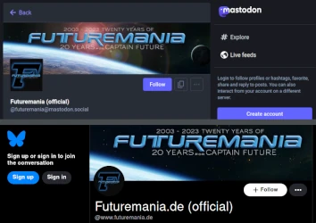 Futuremanias Accounts auf Mastodon und BlueSky